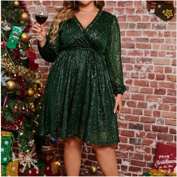 Plus Luxe Glitter Evening Formal Party Lace Dress - Picture 2 of 8